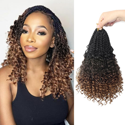 Goddess Box Braids Crochet Hair With Curly Ends 8 Inch Bohomian Box Braids Crochet Braids 8 Packs 3X Crochet Braids Synthetic Braiding Hair Extension for Black Women (8 Inch (Pack of 8), 1B-4-30)………