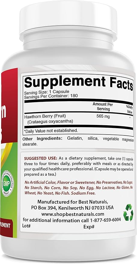 Best Naturals Hawthorn Berry 565 mg 180 Capsules (180 Count (Pack of 3))