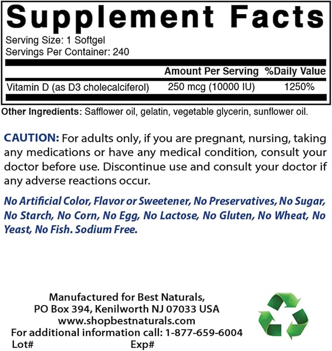 Best Naturals Probiotic 10 Strains & 30 Billion CFU & Vitamin D3 10000 IU