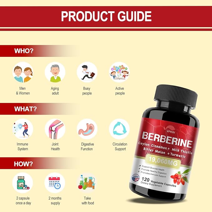 Berberine Supplement 19,060mg,Berberine with Ceylon Cinnamon,Bitter Melon,Milk Thistle,Berberine HCl Supplement(120 Capsules)