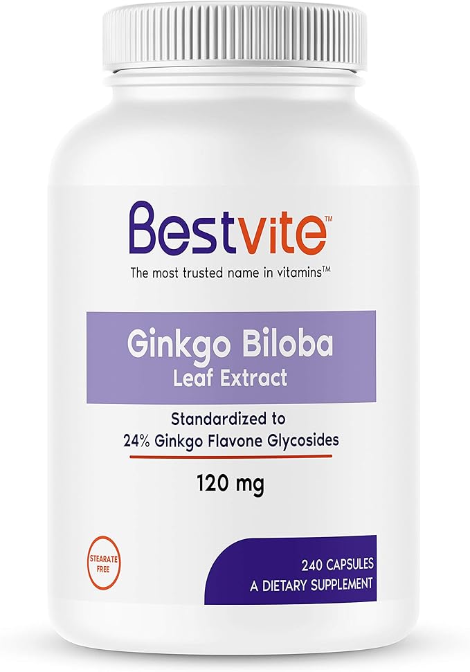 BESTVITE Ginkgo Biloba 120mg (240 Capsules) - No Stearates - Non GMO - Gluten Free - standardized to 24% Ginkgo Flavone Glycosides