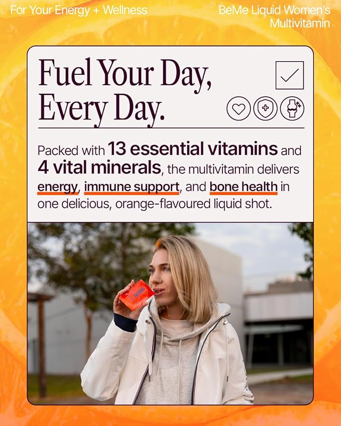 BeMe Liquid Multivitamin for Women - 2X Faster Absorption & High Bioavailability - Vitamin C+E, D, K, Calcium, Zinc, Magnesium - Clinically Tested Womens Multivitamin, Non-GMO, Soy, Dairy Free