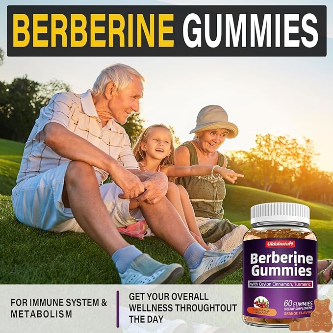 Berberine Gummies with Ceylon Cinnamon, 2000mg Berberine HCI Supplement for Men & Women, Orange Flavored Vegan Sugar Free Gummies (60 Count)(Pack of 1)