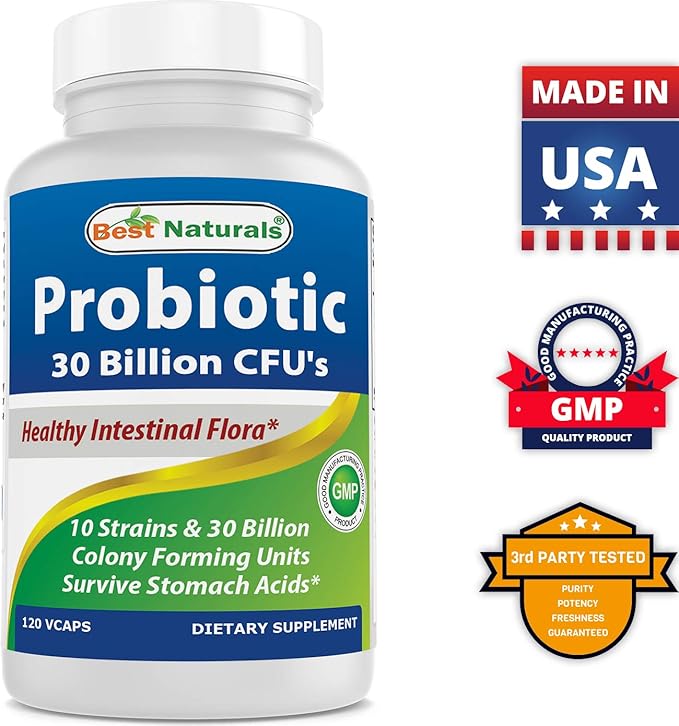 Best Naturals Probiotic 10 Strains & 30 Billion CFU & Vitamin B2 (Riboflavin) 400mg