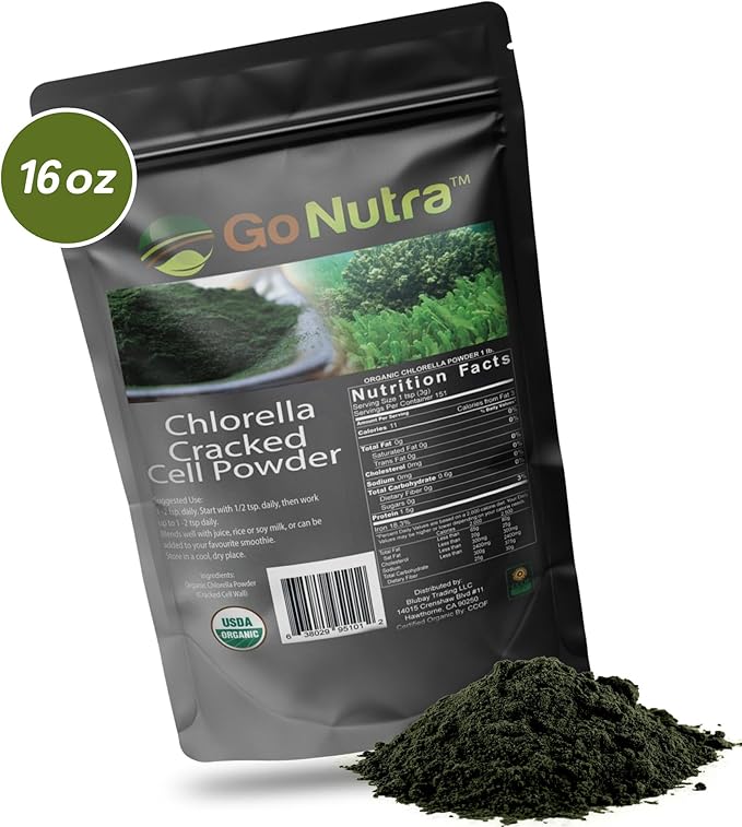 Go Nutra - Chlorella Powder, Pure Greens Powder with Vitamins, Minerals, and Antioxidants, All Natural Greens Superfood Powder, Chlorella Cracked Cell Green Powder, Non-GMO, Vegan, 16 oz