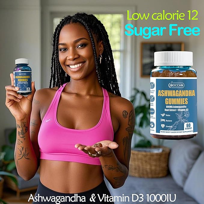 Ashwagandha Gummies & Vitamin D3, Aswangdha Extract Supplement for Women Men(Non-GMO & Gluten Free,Sugar Free)