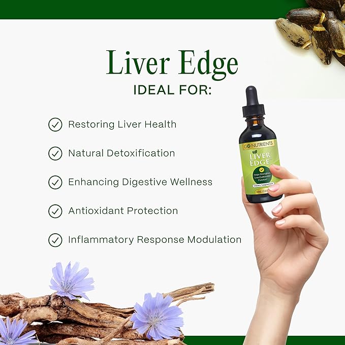 Go Nutrients Liver Edge – Milk Thistle Supplement for Liver Cleanse, Detox & Repair with Artichoke Extract for Health & Fatty Liver Support, Organic Liquid Drops & Tincture - 2 oz, 48 Servings