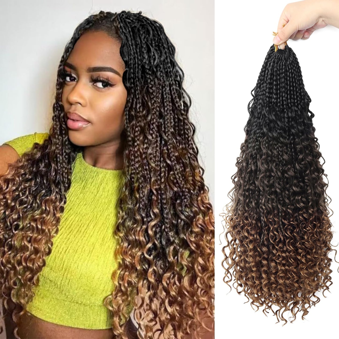 Goddess Box Braids Crochet Hair With Curly Ends 20 Inch Bohomian Box Braids Crochet Braids 8 Packs 3X Crochet Braids Synthetic Braiding Hair Extension for Black Women (20 Inch (Pack of 8), 1B-4-30)………