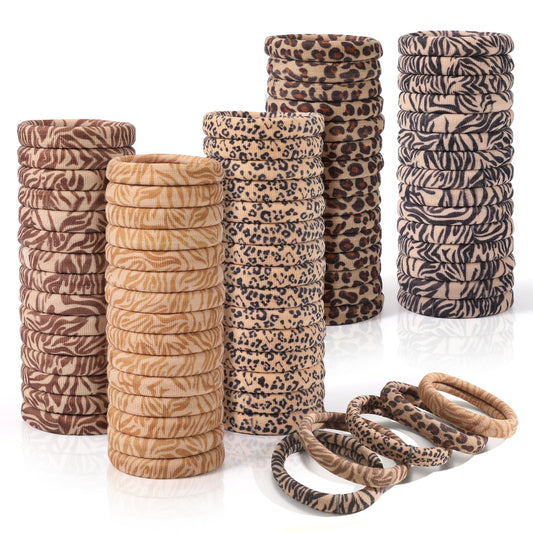 Bessrung 100PCS Seamless Elastic Hair Ties for Women Girls, No Damage Ponytail Holders for Thin Thick Hair, Leopard Animal Print Hair Bands for Women's Hair, Hair Accessories for Girls