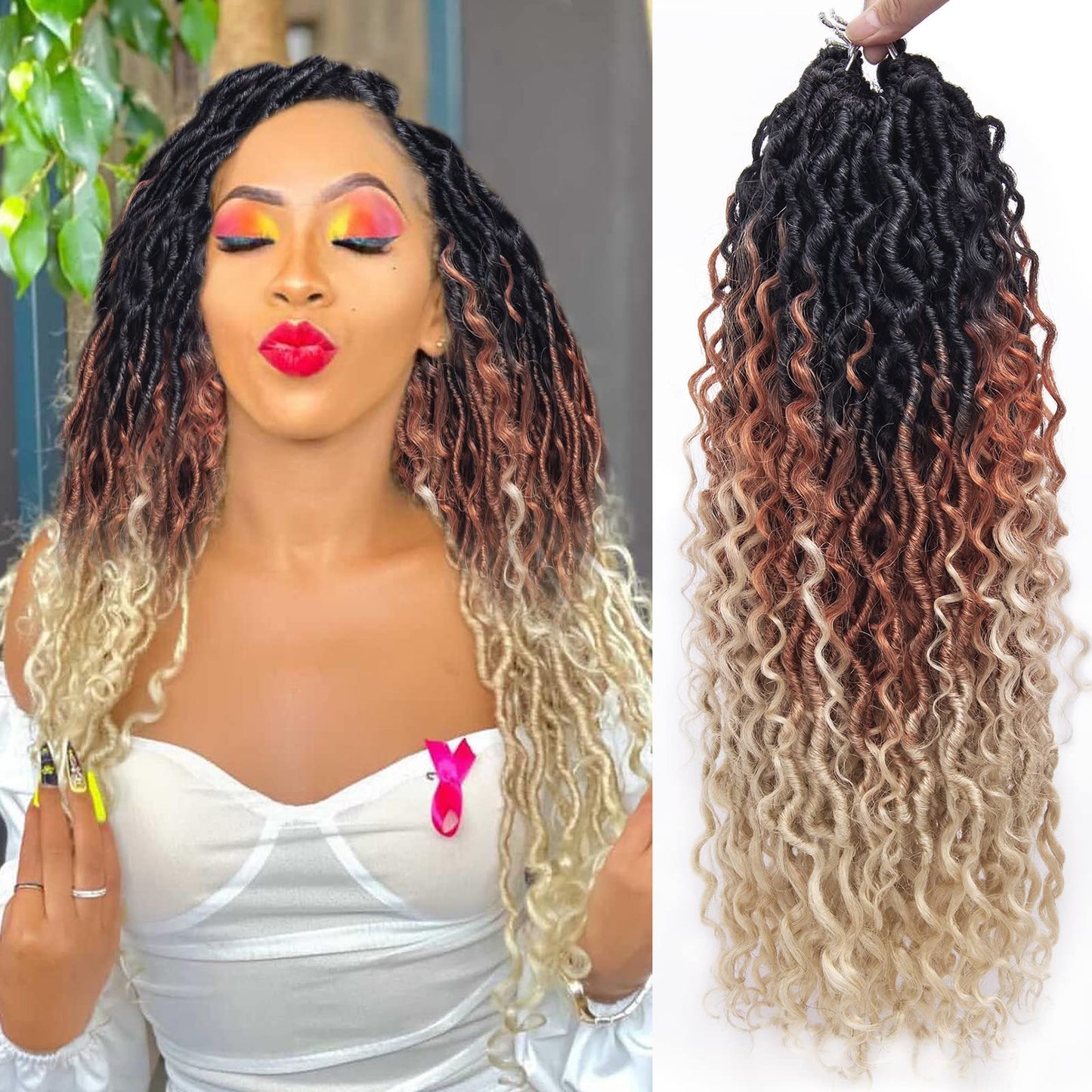 Goddess Locs Crochet Hair 18Inch Curly Faux Locs Crochet Hair River Locs Hippie Locs Pre Looped Crochet Braids Bohemian Locs Crochet Hair for Black Women (1B/30/613, 18inch)