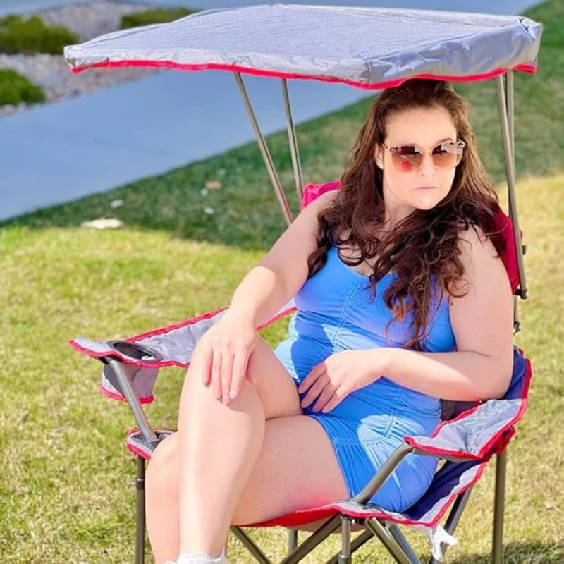 Heavy Duty Canopy Lounge Chair Sunshade Hiking Travel Chair with Cup Holder