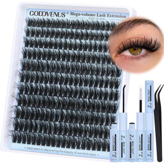 Goddvenus Lash Clusters Kit Wispy Eyelashes Clusters Kit Fluffy Choppy Lash Extension Kit1 12mm -16mm Mixed Lashes Clusters Volume Cluster Eyelash Extensions Kit D Curl DIY Individual Lashes 220Pcs