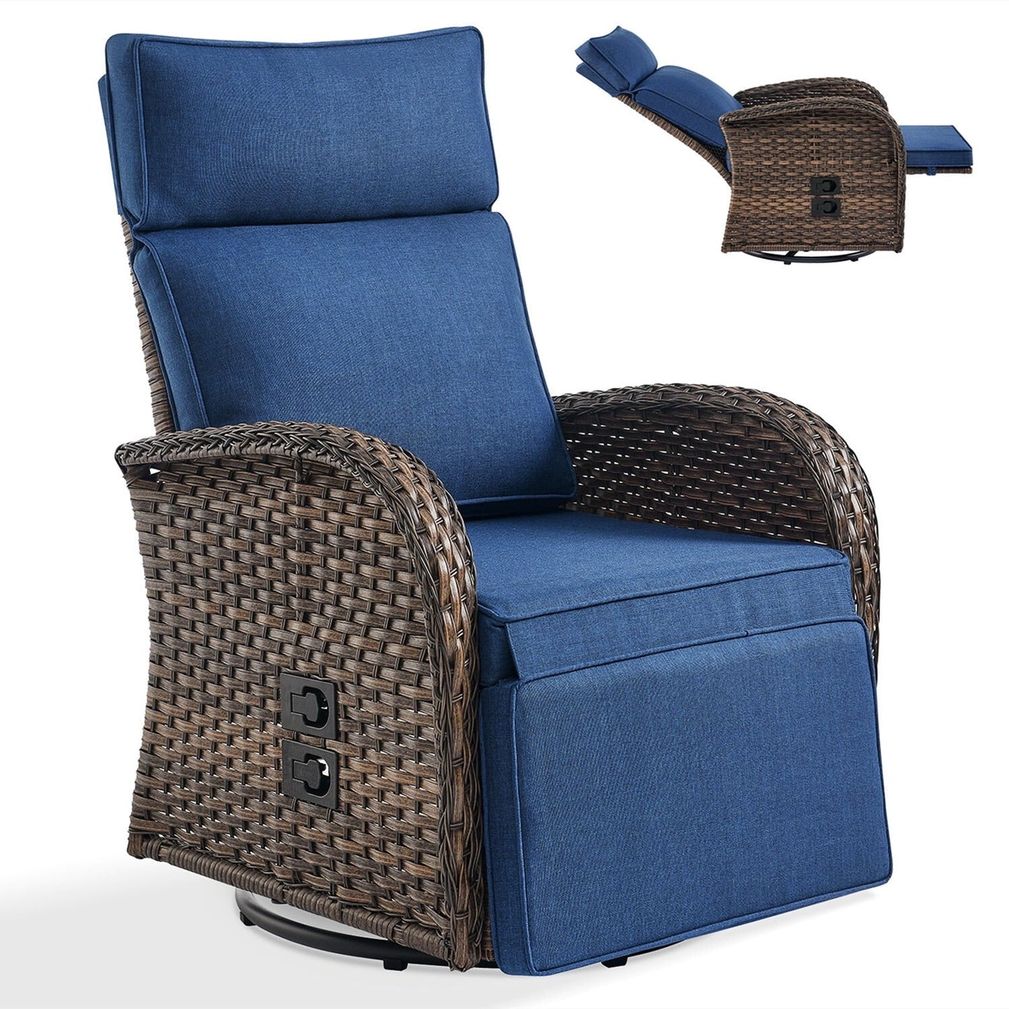 Bellefurn Outdoor Swivel Recliner Chairs,Patio Wicker Recliner Chairs Outdoor Lounge Chairs with Thickness Cushions,Adjustable Angle,Reclining Lounge Chair for Outdoor,Fire Pit,Pool,Garden