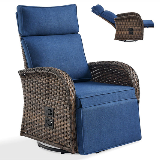 Bellefurn Outdoor Swivel Recliner Chairs,Patio Wicker Recliner Chairs Outdoor Lounge Chairs with Thickness Cushions,Adjustable Angle,Reclining Lounge Chair for Outdoor,Fire Pit,Pool,Garden