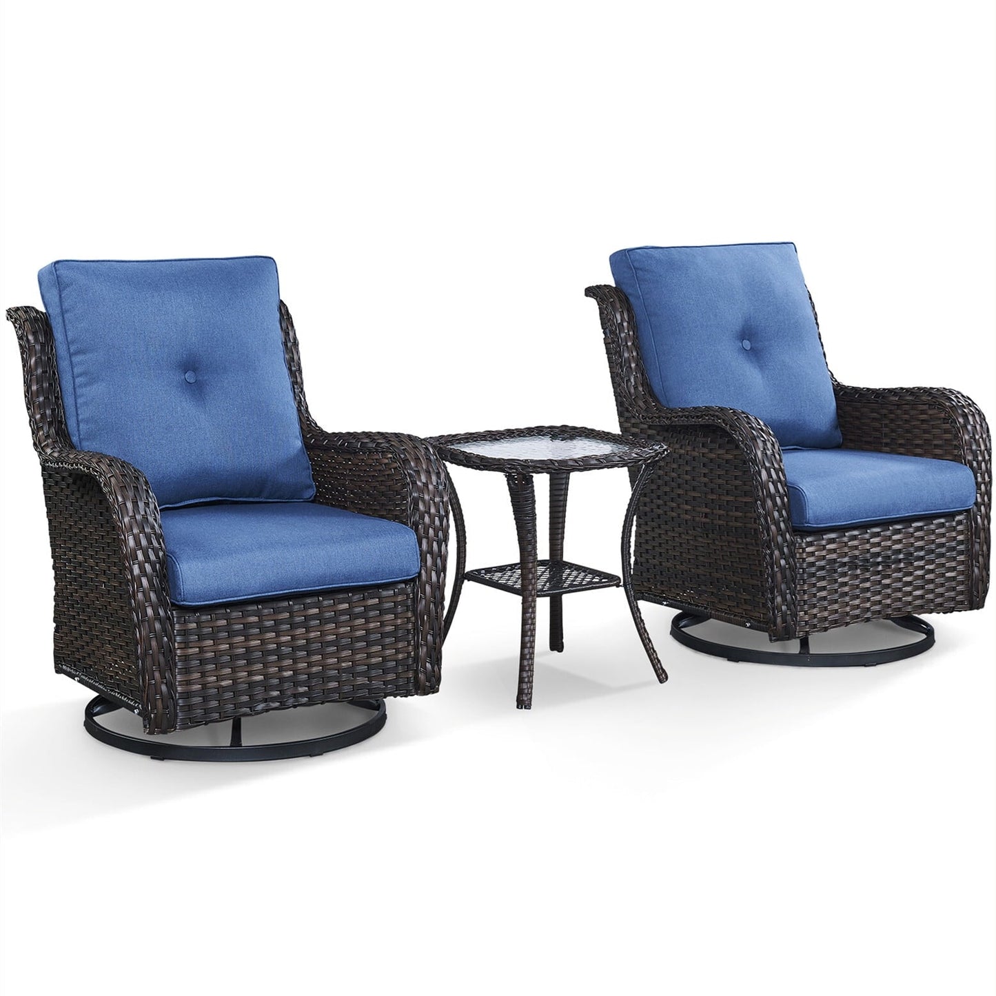 Bellefurn Outdoor Swivel Rocker Chairs Set of 2,Patio Wicker Swivel Glider Chairs Patio Rocking Chairs with Side Table Patio Furniture Set for Porch Deck Backyard Garden