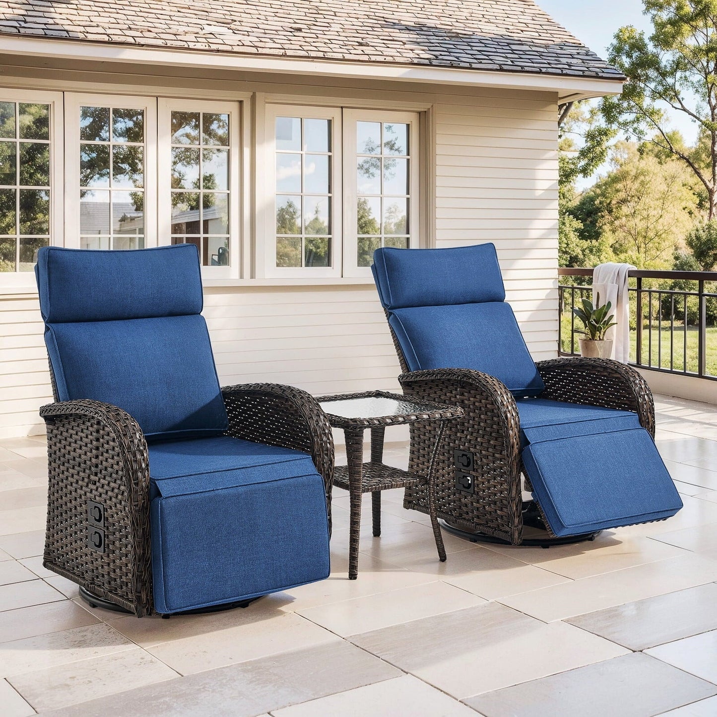 Bellefurn Outdoor Swivel Recliner Chairs,Patio Wicker Recliner Chairs Outdoor Lounge Chairs with Thickness Cushions,Adjustable Angle,Reclining Lounge Chair for Outdoor,Fire Pit,Pool,Garden