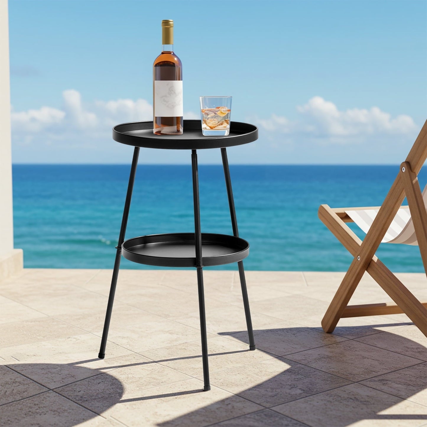 Ktaxon Round Side Table Small Space Saving Coffee Table Durable Iron Black
