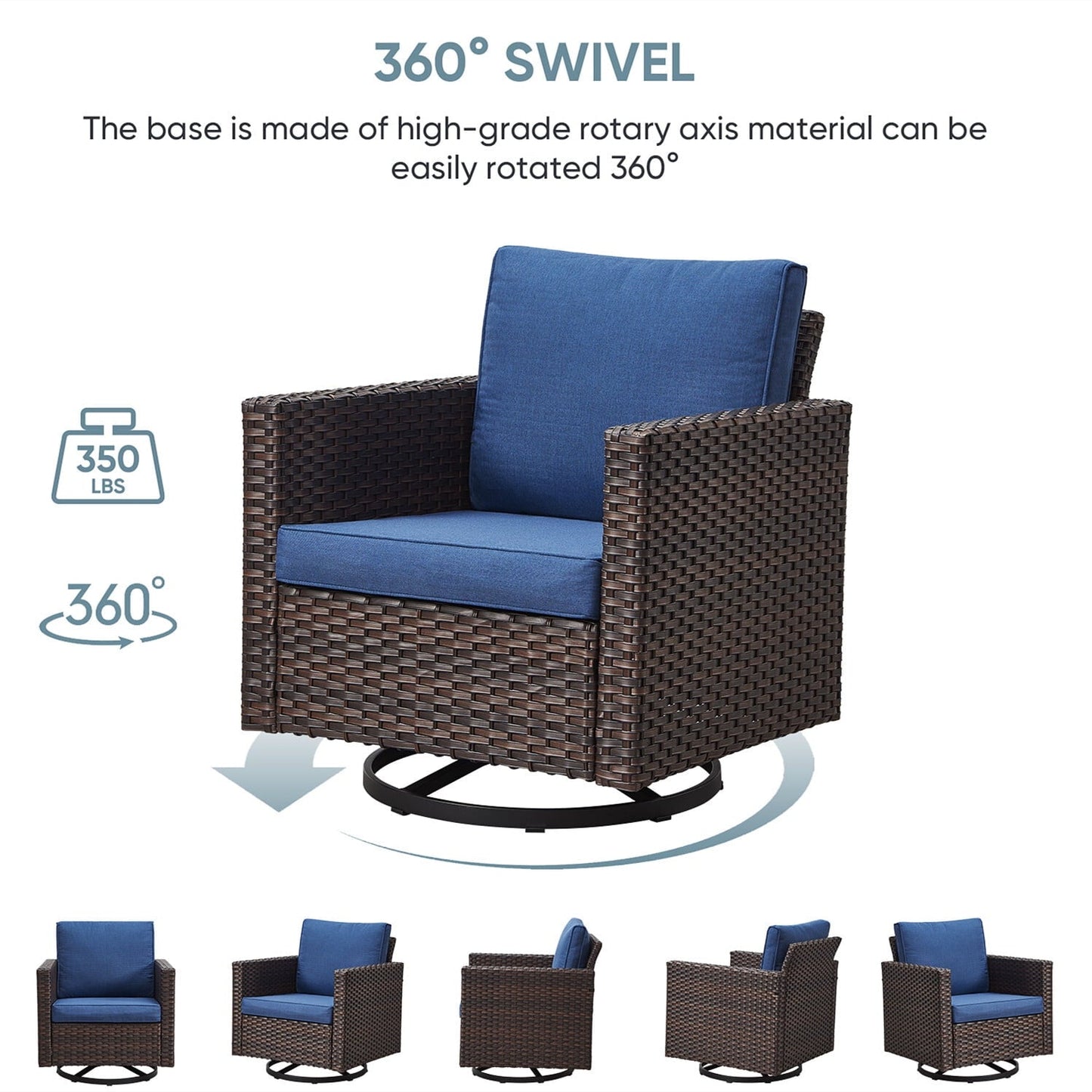 Bellefurn Outdoor Swivel Rocker Patio Chairs with Side Table,Patio Swivel Chairs Set of 2 Wicker Patio Swivel Rocking Chairs Set Patio Furniture Set for Porch Balcony Garden Deck Yard