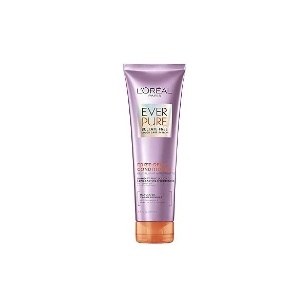 L'Oreal Paris Sulfate Free Frizz Defy Conditioner, Control Hair Care with Marula Oil, EverPure, 8.5 Fl Oz (Packaging May Vary)