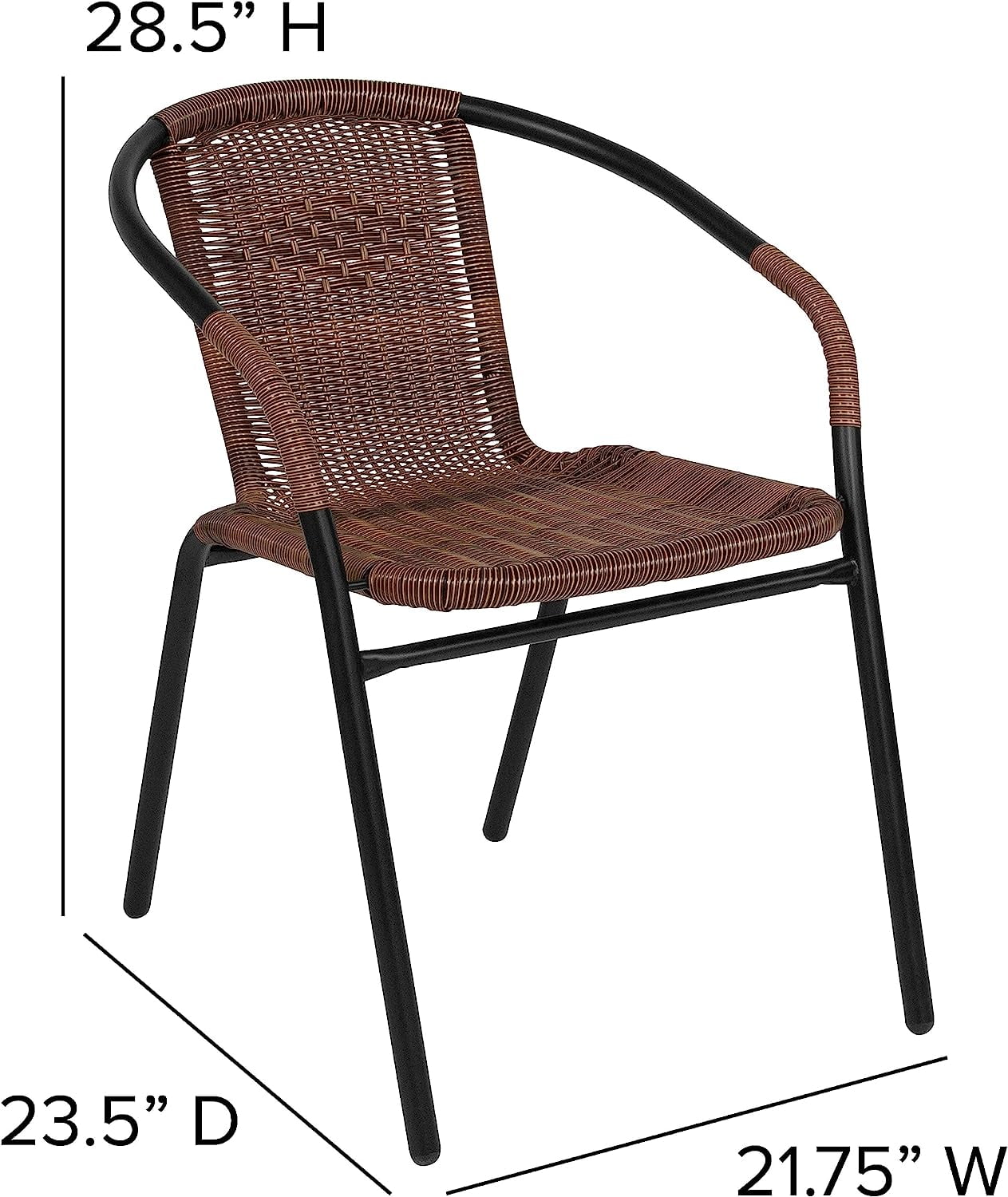 Jumpeak Lila Modern Rattan Indoor/Outdoor Stackable Dining Chairs, Stacking Rattan Bistro Chairs for Patio or Restaurant, Set of 4, Brown