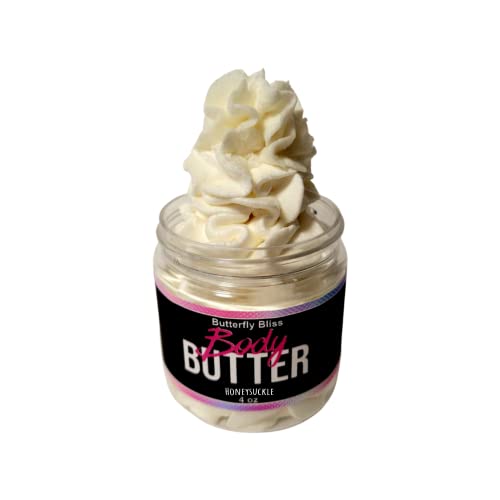 Honeysuckle Whipped Body Butter, natural lotion, organic, 4oz jar, made with shea butter, mango butter, coconut oil, almond oil