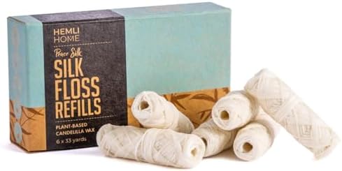 Biodegradable Silk Dental Floss Refill - Six Pack - Organic Natural Dental Floss, Refillable, Compostable Peace Silk Dental Floss Refills - 6 x 33 Yards - Eco-Friendly Mint Candelilla Wax
