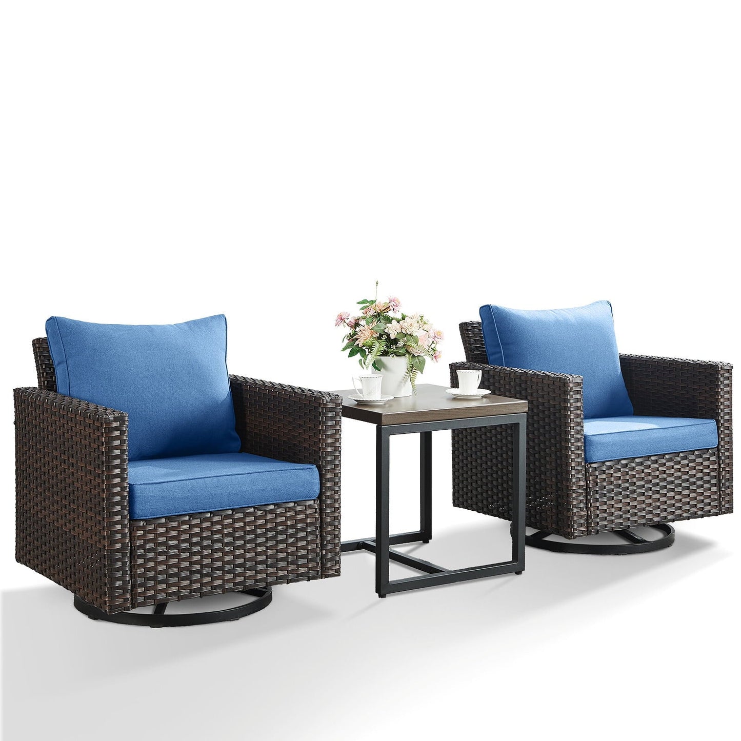 Bellefurn Outdoor Swivel Rocker Patio Chairs with Side Table,Patio Swivel Chairs Set of 2 Wicker Patio Swivel Rocking Chairs Set Patio Furniture Set for Porch Balcony Garden Deck Yard