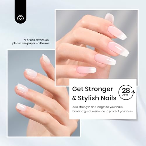 Beetles Builder Nail Gel & Top Coat and Base Coat Set-3Pcs 15ml White Gel Nail Polish Strengthener Gel Polish Soak Off UV LED for Nail Extension, Nail Repair, Shine Effect Long Lasting