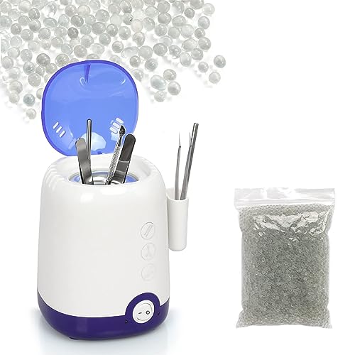 GoLashFun Nail Tool Sterilizer Machine,High Temperature Sterilization Nail Tool Cleaning Pot for Manicure Nail Salon Nipper Hair Cutting Scissors Cleaning Equipment (Blue with Storage Container)