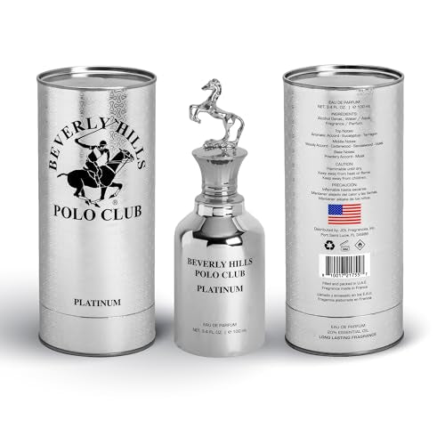 Beverly Hills Polo Club PLATINUM 3.4OZ EAU DE PARFUM - LONG LASTING FRAGRANCE (METAL HORSE CAP) CYLINDER BOX