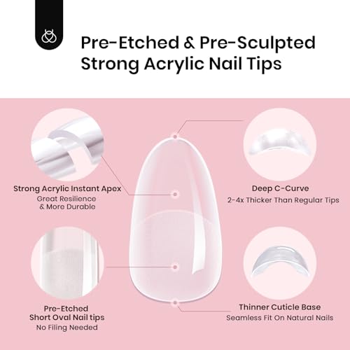 Beetles Tipex Instant Apex Nail Tips Short Oval, 512Pcs 16 Sizes Pre-Building & Pre-Etched Gel Nail Tips Thicker Acrylic Nails Strong Full Cover False Nail Extension Press-on Nails