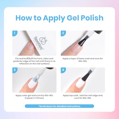 Beetles White Gel Nail Polish Kit with U V Light, 5 Pcs Gel Polish Starter Kit with Base & Top Coat and Nail File for Beginners Soak Off White DIY Art Set Manicure Gifts for Women Girls Teens