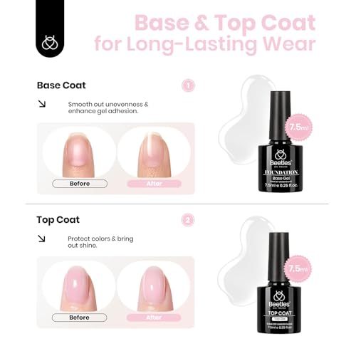 Beetles Hema Free Builder Nail Gel Set, 4 Color 7 in 1 Builder Nail Gel with Top and Base Coat for Thickening Nude Pink Jelly White Colors Transparent Extension Nails Beauty Gift Sets for Women