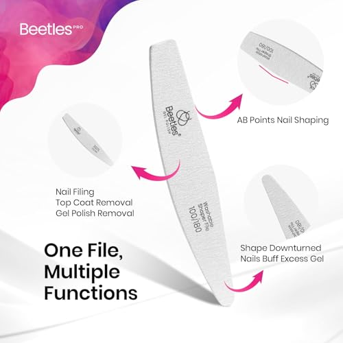Beetles 2-in-1 Washable Nail File, Zebra Gray Grit Durable Nail Buffer with Diamond and Crescent Shape for Precise Filing, Professional and DIY Manicure Tool for Shaping and Smoothing