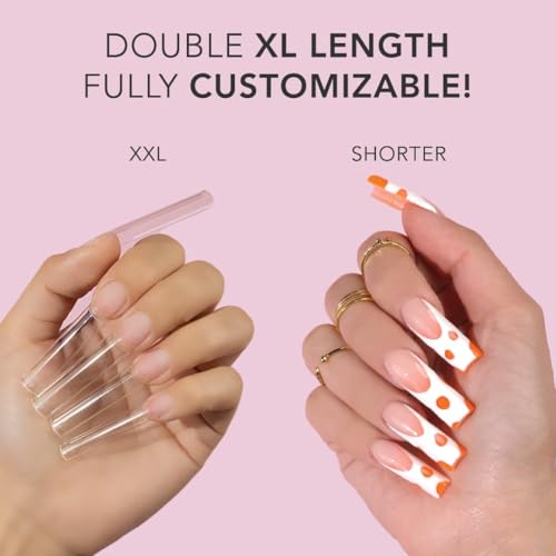 Kiara sky Nail Tips | Non C-Curve Square Clear | 500 pieces | XXL Length | 10 Sizes
