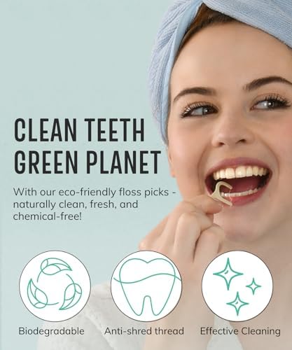 Biodegradable Floss Picks (200pcs) - Natural Dental Floss - Nontoxic Plant Based Floss Sticks for Adults & Kids - Vegan Tooth Pick Flossers - Single Thread Mint