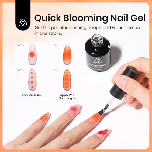 Beetles Nail Blooming Gel: 2 Pcs 15ml Clear Uv Led Blooming Gel Nail Polish for Spreading Effect Blossom Marble Natural Stone Watercolor Floral Print Soak off Nail Diy Design