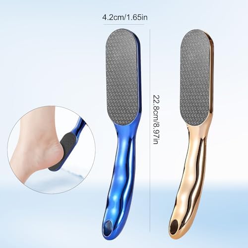 2PCS Veinsgrain Veins Grain Foot File, Professional Foot Care Tools, Nano Glass Foot File with Non-Slip Ergonomic Handle Feet Massage Tool (Gold+Blue)