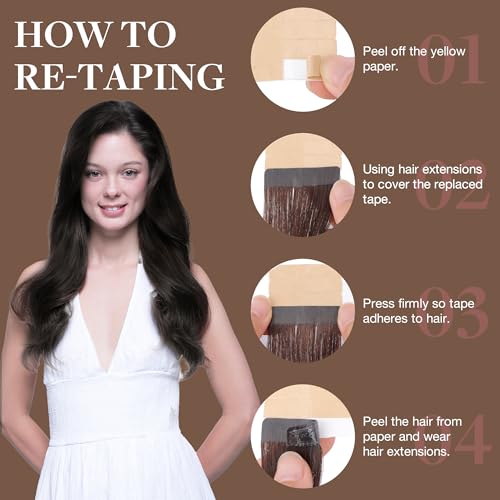 GOO GOO Tape in Hair Extensions Human Hair, 2 Dark Brown, 20inch 50g 20pcs, Skin Weft Seamless Invisible, Silky Straight with Thick Ends, Remy Human Hair