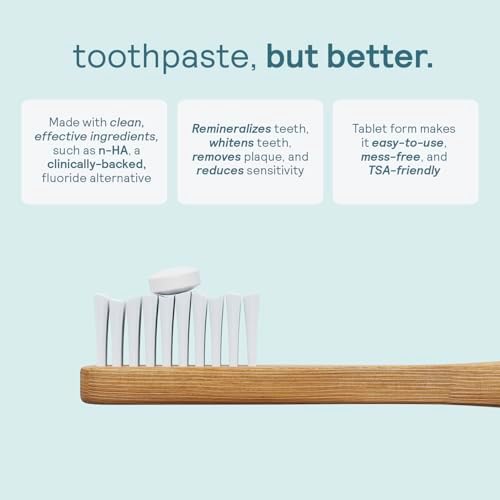 HUPPY Toothpaste Tablets, Nano Hydroxyapatite Toothpaste - Natural Whitening, Fluoride Free and Remineralizing Tablets - Travel Hydroxyapatite Tabs, 62 Count