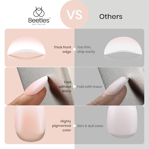 Beetles Ombre Press on Nails: 224 PCS Short Almond Gel Nail Tips, Pink Press ons Pre-applied Primer & Base Coat Glue on Nail Tips, No Need to File Fake Nails DIY Nails Gifts for Women