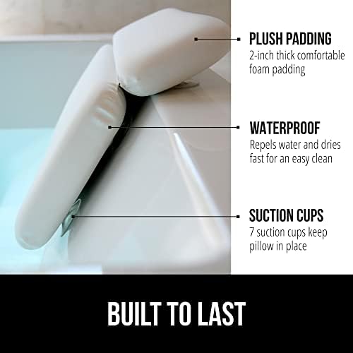 GORILLA GRIP Bath Pillow for Tub, Improved Suction Cups, Luxury Bathtub Pillows, Headrest for Neck and Back Support, Relaxing Home Spa, Hot Tubs and Bathroom Essentials, Gifts for Women, 2 Panel White