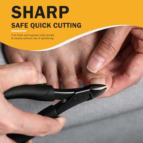 BEZOX Toe Nail Clippers for Thick Toenails for Seniors – Raised Cutting Edge Ingrown Toenail Clippers, Ergonomic Design Toenail Scissors for Thick Nails, Podiatrist Recommended - Black