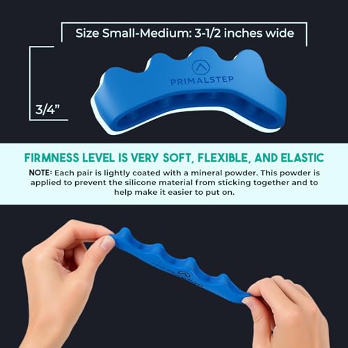 2.0 Firm Edition Toe Separators - Extra Firm, Stretchy & Flexible - Thicker & More Durable - Dr. Recommended Toe Spacers - Loved by Those with Bunions or Plantar Fasciitis - (Blue, Large)