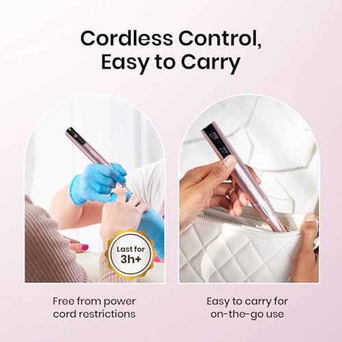 Beetles Electric Nail Drill Cordless, 35 Adjustable Speeds Portable Nail Drill Rose Gold Long Battery Life Polishing Set Professional Nails Machine Kit Manicure Pedicure Tools for Home Salon Use