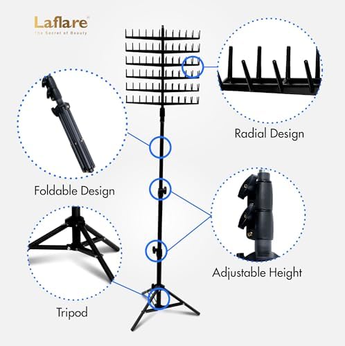 Laflare Standing Braid Hair Organizer – 144 Pegs Hair Extension Holder, Divider & Display Stand for Hair Braiding, Height Adjustable Rack, Easy to Assemble (Black-Combo)