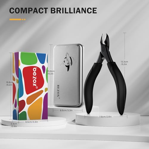 BEZOX Toe Nail Clippers for Thick Toenails for Seniors – Raised Cutting Edge Ingrown Toenail Clippers, Ergonomic Design Toenail Scissors for Thick Nails, Podiatrist Recommended - Black