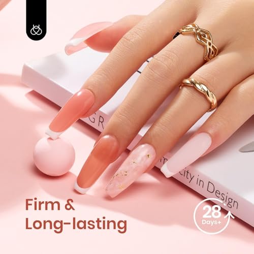 Beetles Poly Nail Gel Kit 6 Colors Clear Nude Brown Nail Extension Gel Set Builder Hybrid Jelly Gel with Nail Lamp Poly Extension Gel Nail Kit with Slip Solution Base Top Coat Gel Polish for Women