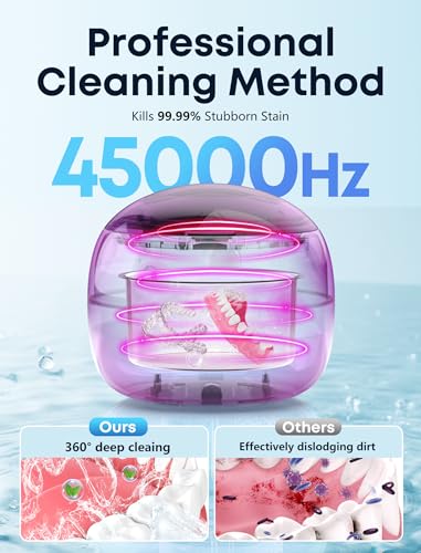 BEESHOP Ultrasonic Retainer Cleaner - 45kHz Retainer Cleaner Machine for Dentures, Mouth Guards, Night Guard, Braces, Aligner, Jewelry, 3 Modes Denture Cleaner & 200ML Dental Cleaning Pod (White)