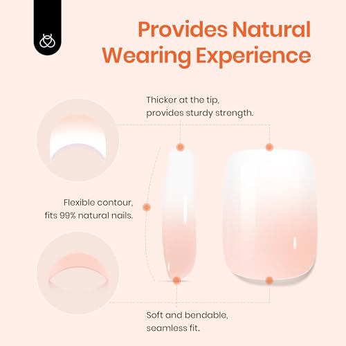 Beetles Ombre Tips Press On Nails, 16 Sizes 64 Pcs Short Pink Ombre Fake Nails, Short Square Press On Nails Extensions Gel Nail Tips Nail Art DIY Manicure Gifts for Women